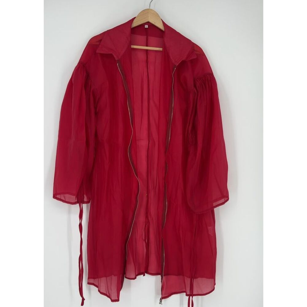 unknown brand Sheer Red Belted Trench Sleeves